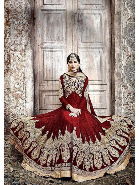 KJ03 RED KAJOL EMBROIDERED ANARKALI SUIT