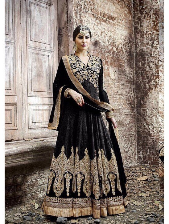 KJ02 BLACK KAJOL EMBROIDERED ANARKALI SUIT