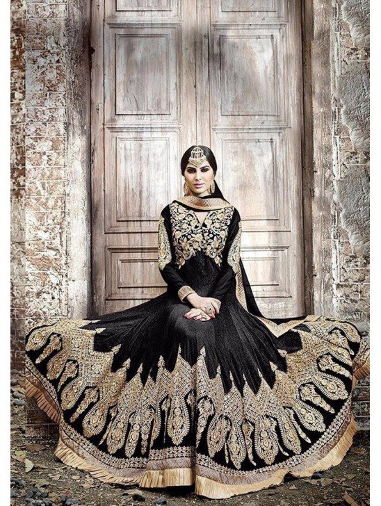 KJ02 BLACK KAJOL EMBROIDERED ANARKALI SUIT