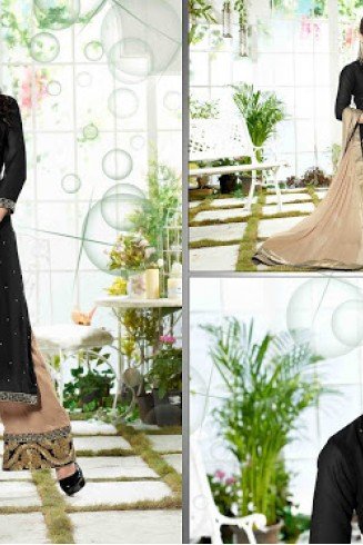 Womens Black Dress Top Beige Palazzo Indian Suit 