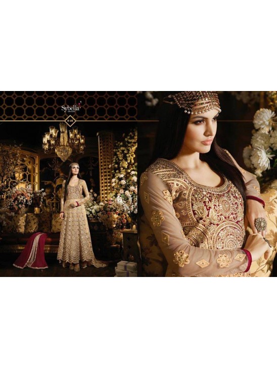 S46 BEIGE BLOSSOM SYBELLA DESIGNER LEHENGA DRESS