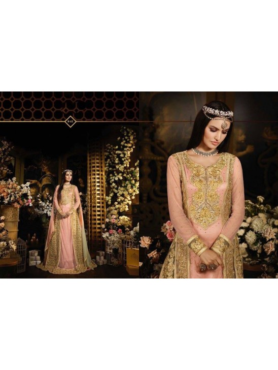 S41 PEACH AND GOLD BLOSSOM SYBELLA DESIGNER LEHENGA DRESS