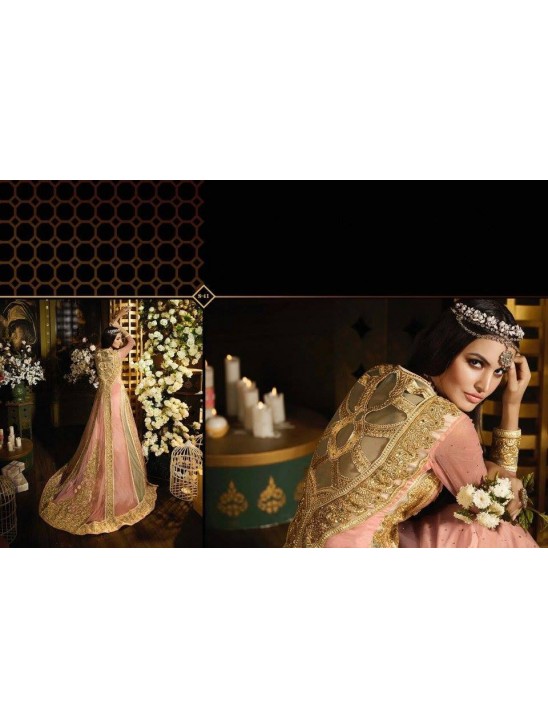 S41 PEACH AND GOLD BLOSSOM SYBELLA DESIGNER LEHENGA DRESS