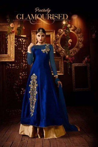 BLUE AND GOLD EMBROIDERED LEHENGA DRESS