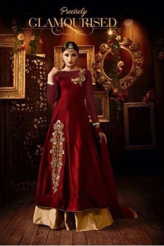 RED AND GOLD PREMIUM SILK EMBROIDERED LENGHA 