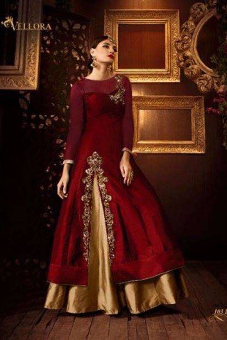 RED AND GOLD PREMIUM SILK EMBROIDERED LENGHA 