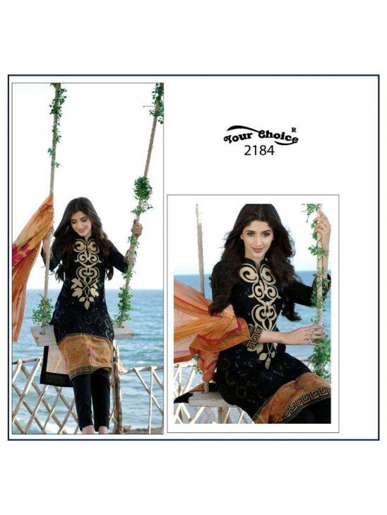 Z2184 BLACK PAKISTANI STYLE LAWN COTTON SALWAR KAMEEZ