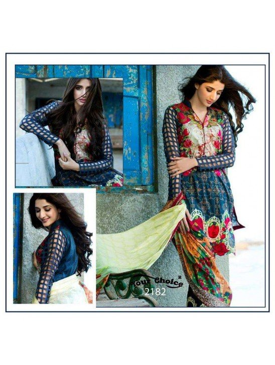 Z2182 GREY PAKISTANI STYLE LAWN COTTON SALWAR KAMEEZ