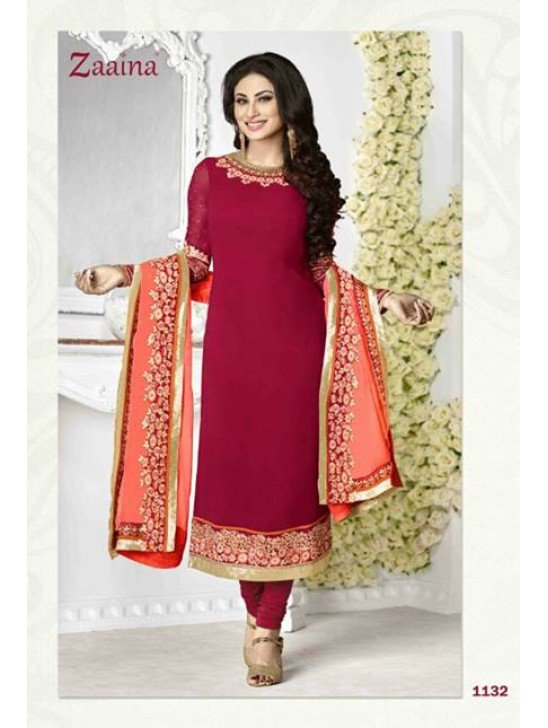 1132 RED ZAAINA BY KHWAAB STRAIGHT GEORGETTE SALWAR KAMEEZ SUIT