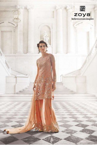Peach Indian Net Dress Designer Wedding Lehenga/Palazzo