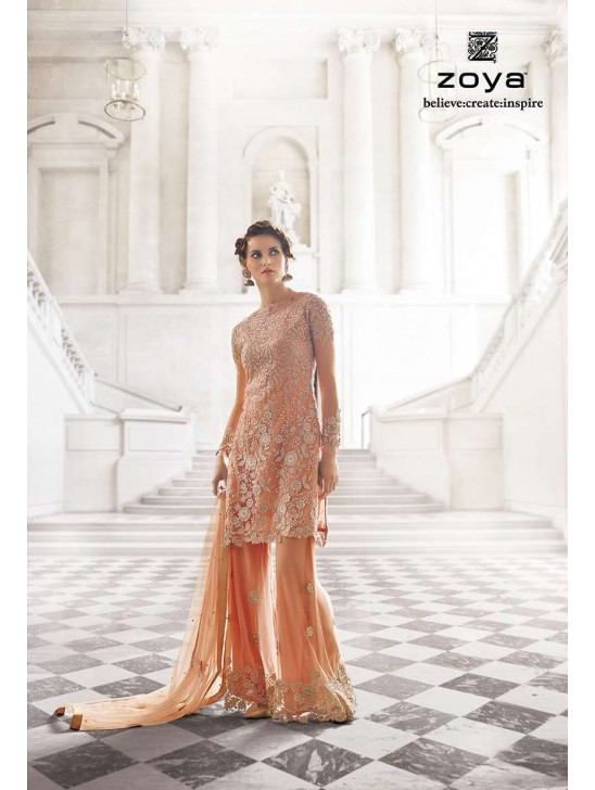 Peach Indian Net Dress Designer Wedding Lehenga/Palazzo