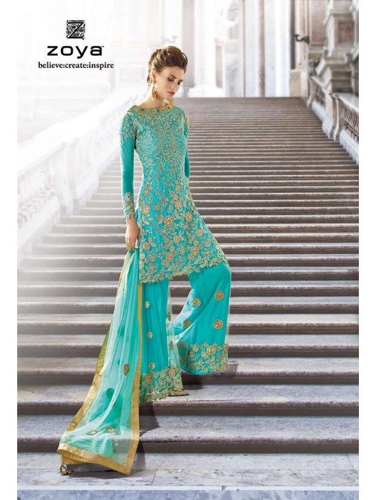 Turquoise Indowestern Gown Ethnic Wedding Dress