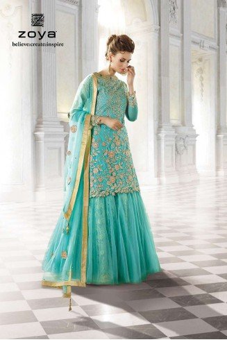 Turquoise Indowestern Gown Ethnic Wedding Dress