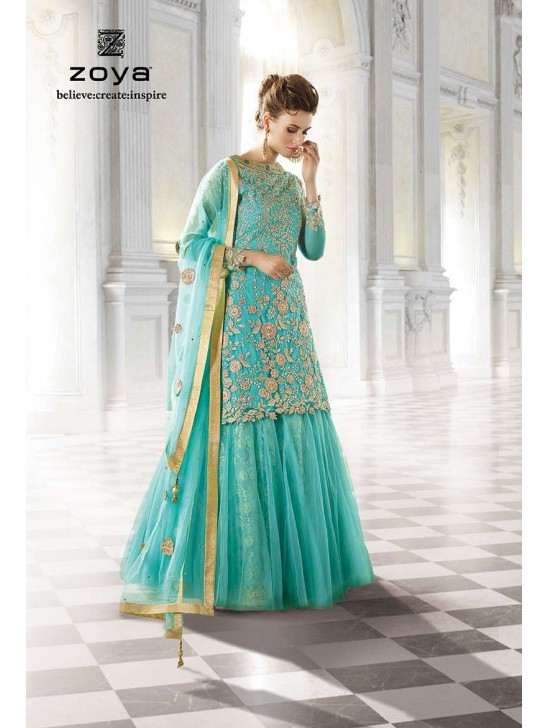 Turquoise Indowestern Gown Ethnic Wedding Dress