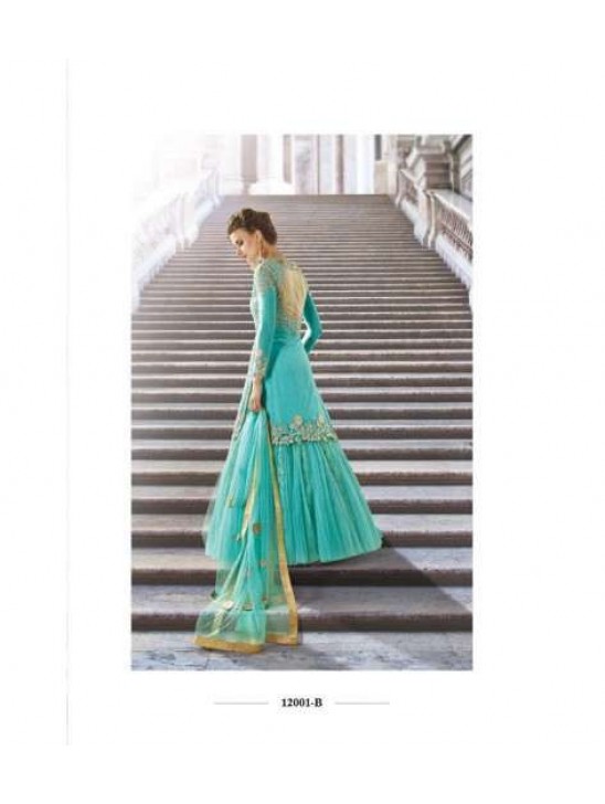 Turquoise Indowestern Gown Ethnic Wedding Dress