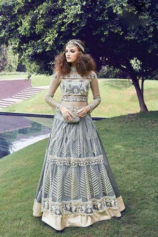 Gorgeous Grey Pakistani Designer Lehenga Bridal Dress