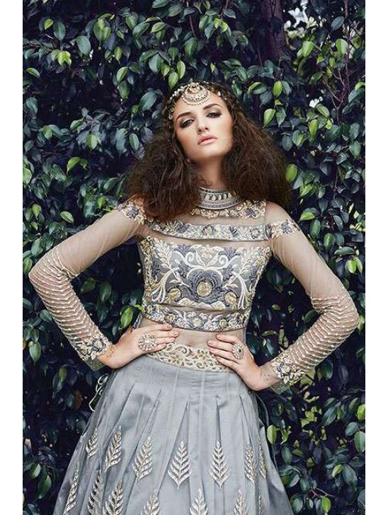 Gorgeous Grey Pakistani Designer Lehenga Bridal Dress