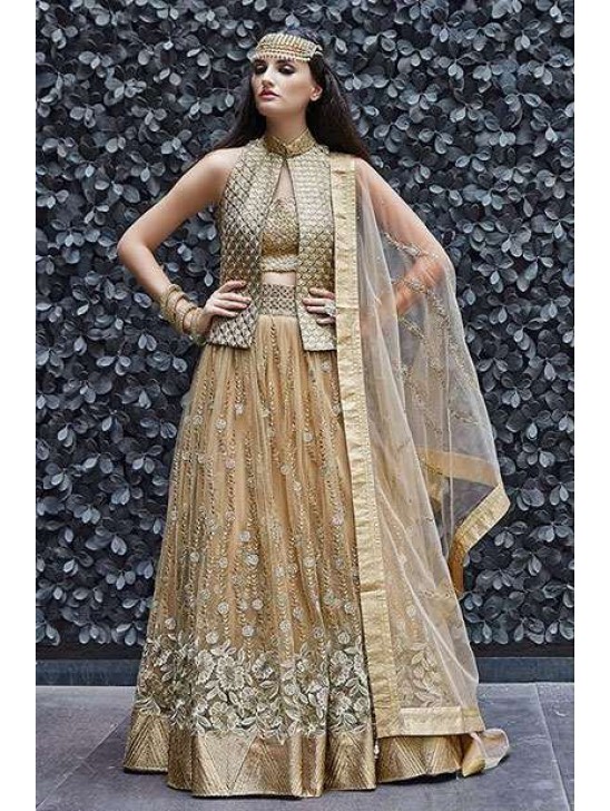 Golden Bridal Lehenga Indian Traditional Wedding Dress