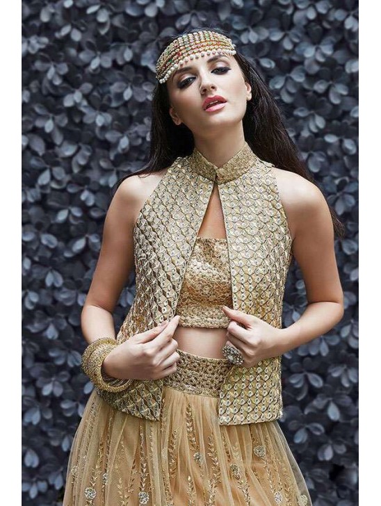 Golden Bridal Lehenga Indian Traditional Wedding Dress