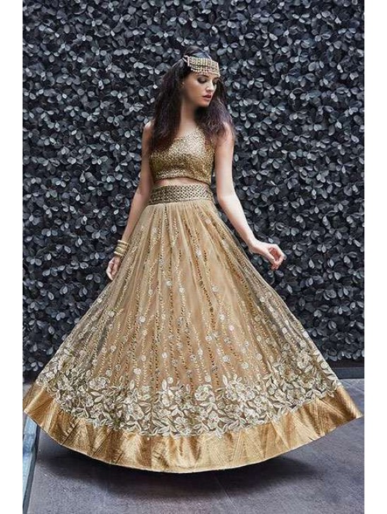 Golden Bridal Lehenga Indian Traditional Wedding Dress