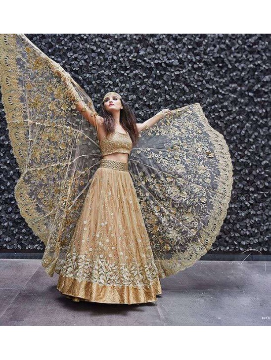 Golden Bridal Lehenga Indian Traditional Wedding Dress