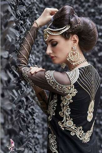 Evening Dress Black Embroidered Lehenga Choli Indian 