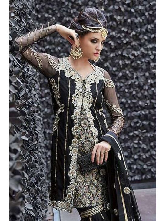 Evening Dress Black Embroidered Lehenga Choli Indian