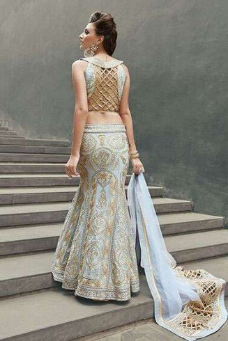 16007 SILVER STEEL ZOYA CRYSTAL WEDDING WEAR LEHENGA