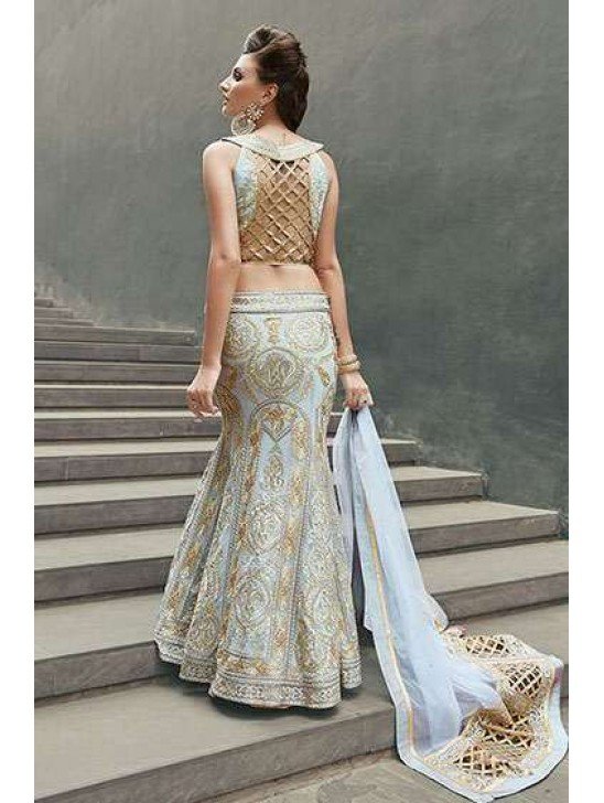 16007 SILVER STEEL ZOYA CRYSTAL WEDDING WEAR LEHENGA